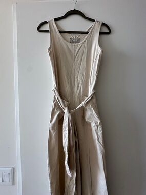 Everlane Sleeveless Tie-Waist Cream Jumpsuit